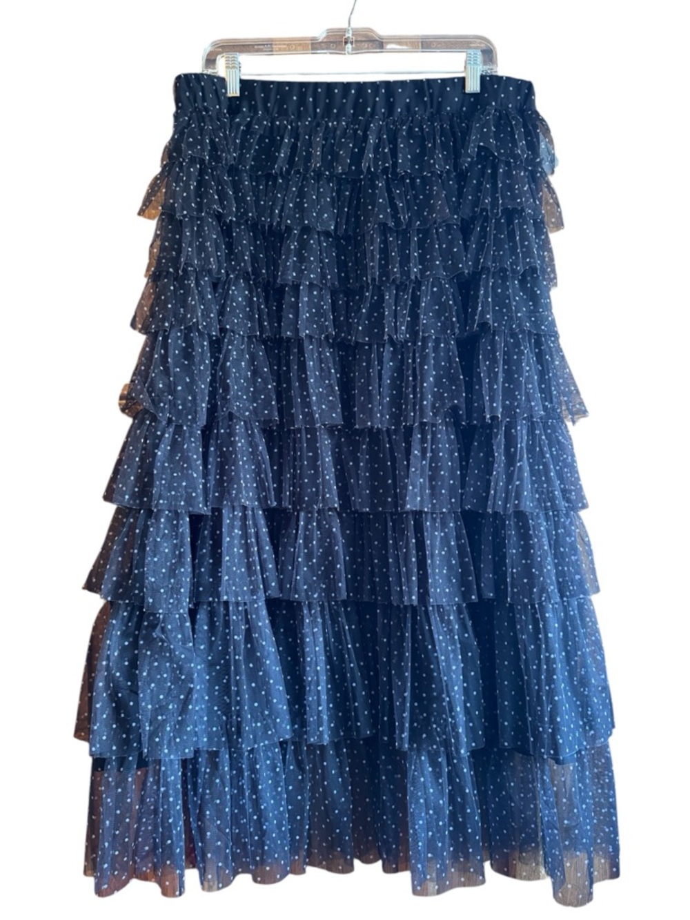 Cupcakes & Cashmere Black Tiered Tulle Midi Skirt Glam Sheer Layers Size Large - Picture 3 of 13